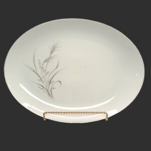 Vintage Oval Serving Platter Tray Castlecourt Wheat Spray Pattern Silver Rim 12"